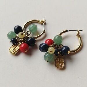 Vintage LC Liz Claiborne Gold-filled Multicolor Beaded Cluster Hoop Earrings